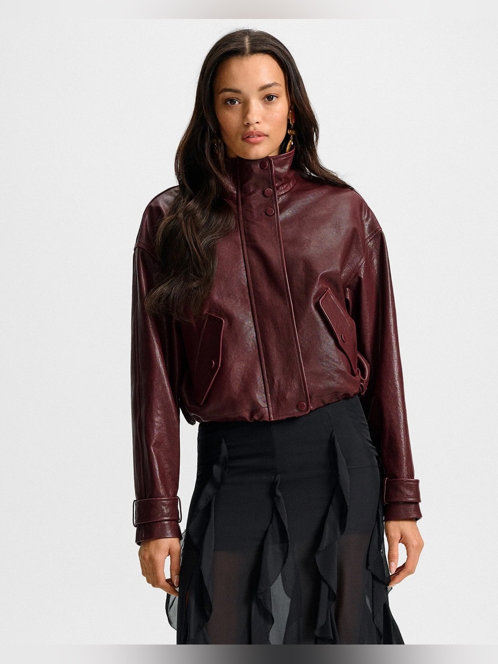 Veronica Beard New Bateman Cropped Leather Jacket Raisin Small